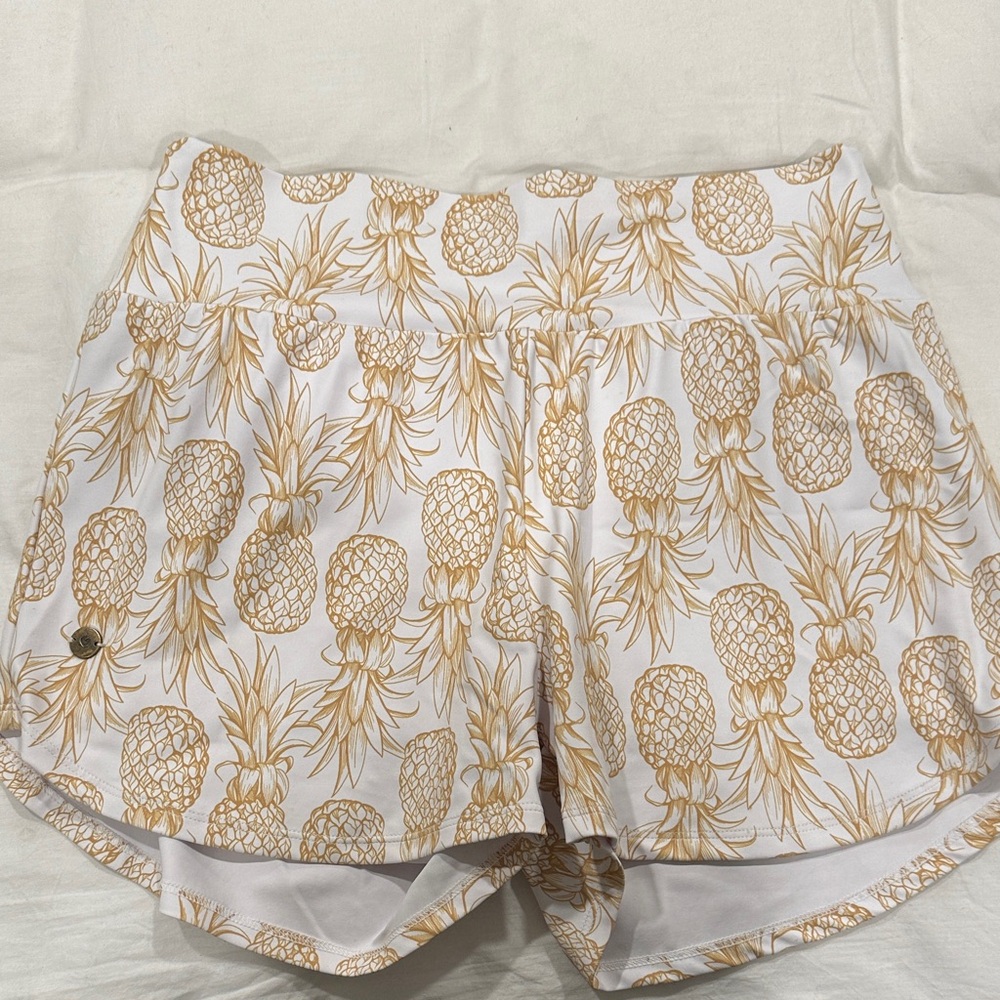 J. Crew White and Gold Pineapple Print Women's Athletic Shorts